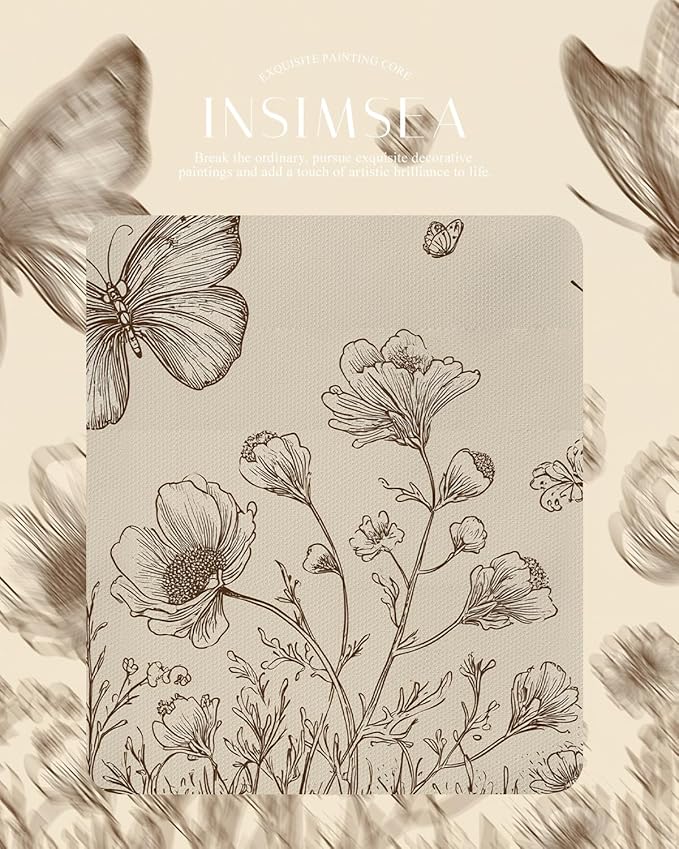 InSimSea Gold Picture Framed Wall Art, Vintage Butterflies Nursery Wall Decor, Neutral Wildflowers Botanical Canvas Print Art, Home Farmhouse Decor, Antique Paintings with Frame 13x16inch