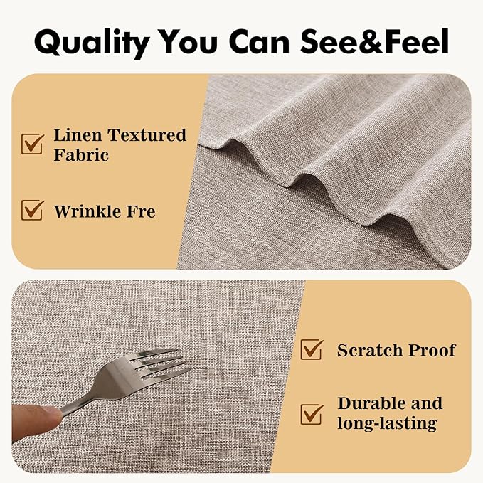 JIUZHEN Round Table Cloth Faux Linen Farmhouse Tablecloth Wrinkle and Stain Resistant Decorative Fabric Table Cover for Kitchen, Dining Room, Parties and Camping, Stone, 80 Inch Round