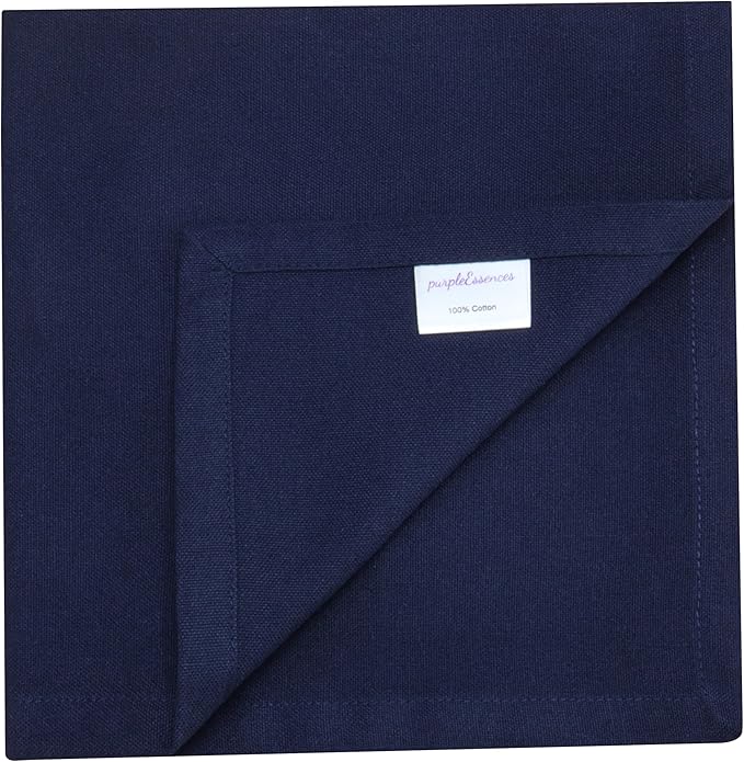 PurpleEssences Set of 12 Cloth Dinner Napkins 100% Cotton 18x18 Inch - Soft Durable Washable - Ideal for Farmhouse Party Christmas Holiday Winter - Perfect Everyday Use Table Linen - Navy Blue