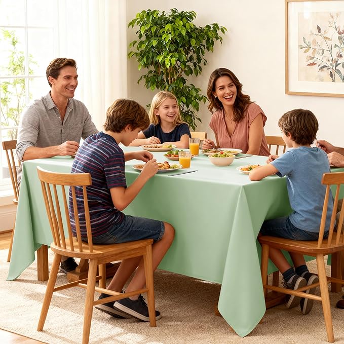 6-Pack Sage Green Tablecloths for Rectangle Tables, 90 x 156 Inches, Stain-Resistant Polyester Fabric for 8 Foot Tables - Washable Table Covers for Weddings, Birthday Parties, Events