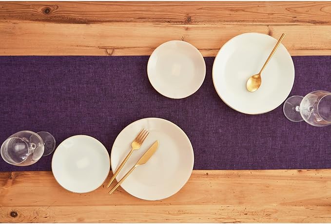 Solino Home Linen Table Runner 90 Inches Long - Athena, 100% Pure Linen Grape Table Runner 14 x 90 Inch for Dining, Winter, Valentines, Spring, Easter