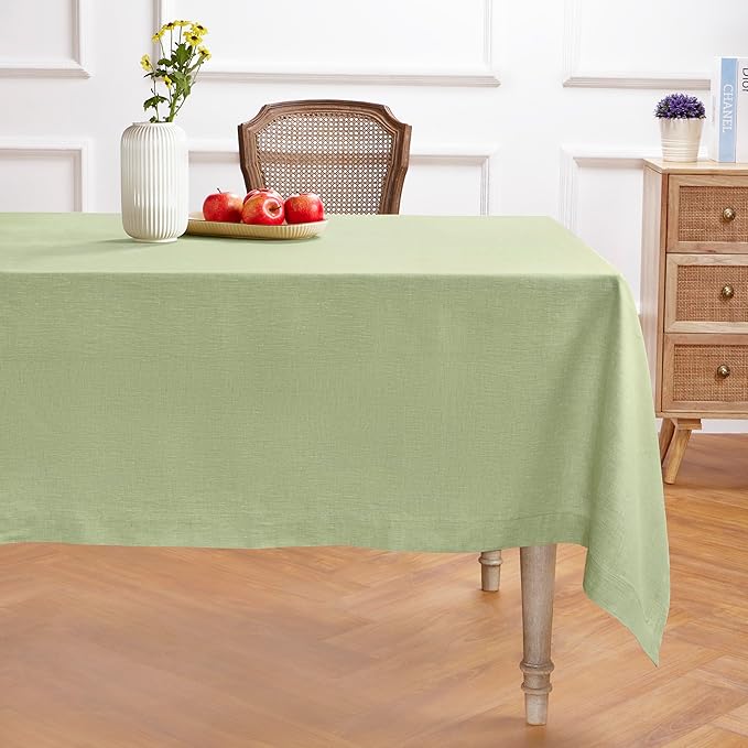Solino Home Linen Tablecloth 60 x 120 Inch - 100% Pure Linen Chambray Olive Table Cloth for Rectangle Tables - Athena, Machine Washable Tablecloth for Spring, St Patricks Day