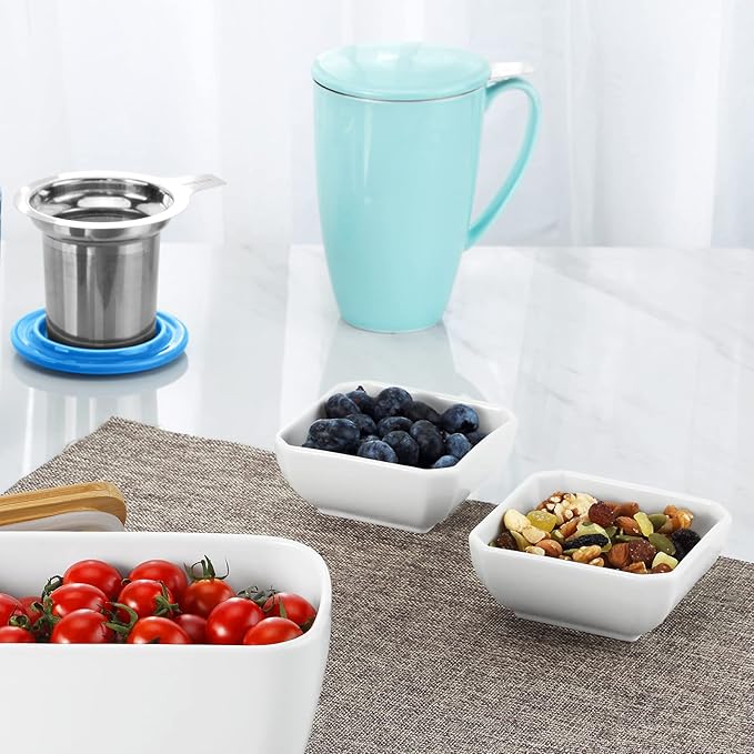Yedio Square Dipping Bowls Set of 6, 6 Oz Small Porcelain Sauce Bowls for Side Dishes, Appetizers, Snacks, Baking & Dessert, White, Oven Safe