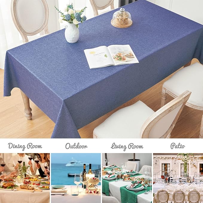 Rectangle Tablecloth Linen Textured Waterproof & Stain Resistant Table Cloth Wrinkle Free Decorative Fabric Farmhouse Table Cover for Dining/Party/Buffet/Wedding, 60 x 104 Inch, Demin Blue