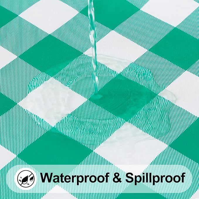 Smiry Rectangle Picnic Table Cloth, Elastic Waterproof Fitted Vinyl Tablecloths, Flannel Backed Buffalo Plaid Table Covers for Dining, Camping, Outdoor (White and Green, 36" x 60")