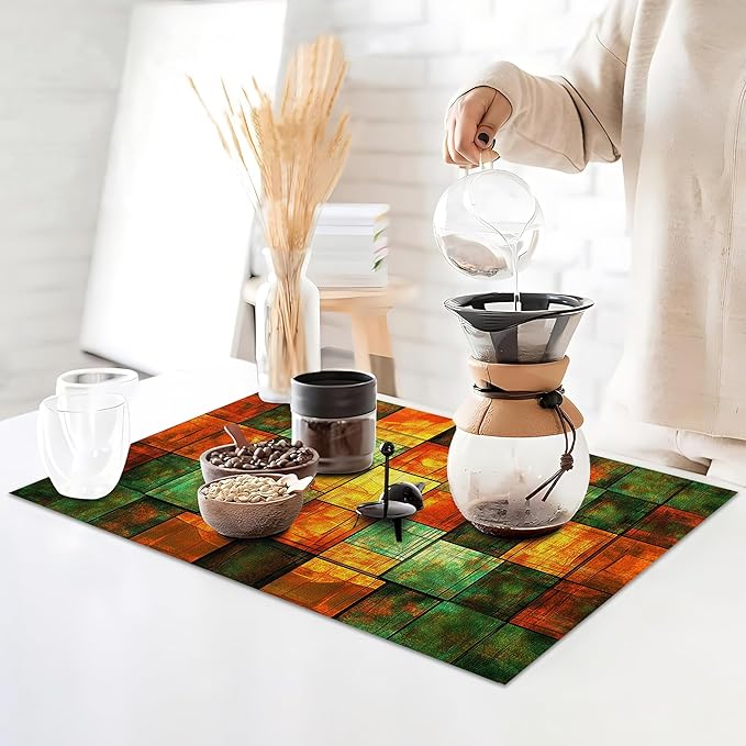 Texture Tiles Placemats Set of 6,Stained Glass Waterproof Non-Slip Washable Table Mats for Kitchen Dining Holiday Party Wedding Decor 12x18 Inch