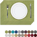 Kevin Textile Spring Burlap Linen Placemats Set of 4 Heat Resistant Dining Table Place Mats Washable Kitchen Table Mats, 13 x19 inches, Linden Green