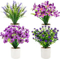 4 Packs Artificial Pot Flowers, Mini Purple Fake Potted Flowers Small Faux Plants Indoor for Home Office Bathroom Farmhouse Tabletop Spring Decor