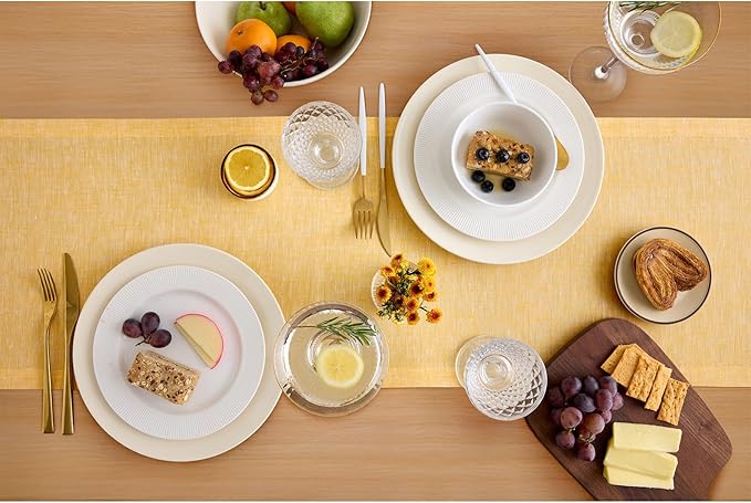 Solino Home Linen Table Runner 72 Inches Long - Athena, 100% Pure Linen Chambray Mustard Yellow Table Runner 14 x 72 Inch for Dining, Spring, Easter
