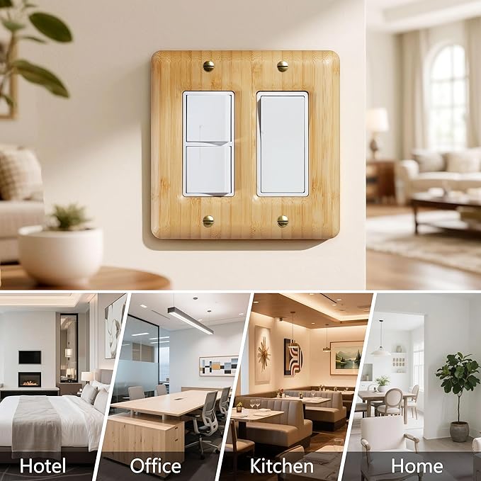 Solid Bamboo Double Toggle Light Switch Cover Plate Decorative Wall Plate for Modern Homes