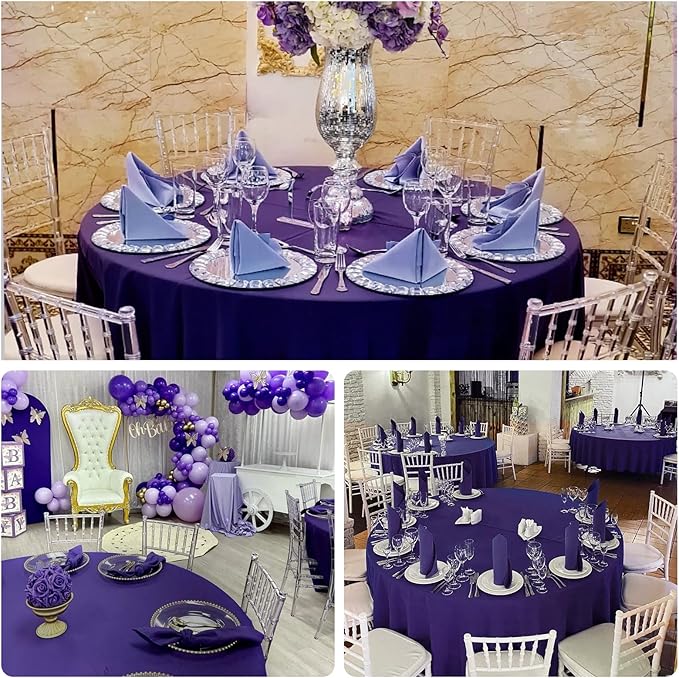 8 Pack Round Tablecloth 120 Inch Cloth Purple Tablecloth for Round Tables, Washable Polyester Table Cloth Stain and Wrinkle Resistant Decorative Table Cover for Wedding Party Dining Banquet