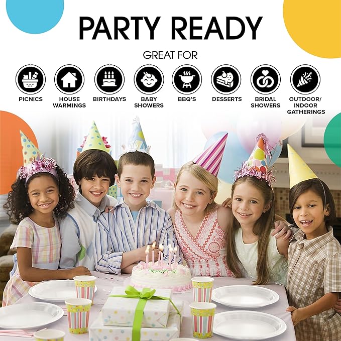 White Plastic Plates For Party 7" White Disposable Plates Heavy Duty 100 Pcs Plastic Dinnerware Sets Heavy Duty 350 GSM Disposable Dinnerware Set