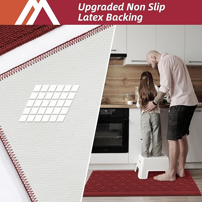 COSY HOMEER-Kitchen-Rugs-and-Mats 20"x30" Non Slip Kitchen Mats for Floor Absorbent Kitchen Rug Washable Kitchen Standing Floor Mat for Sink Mat,Throw Rug,Entry,Laundry,Red
