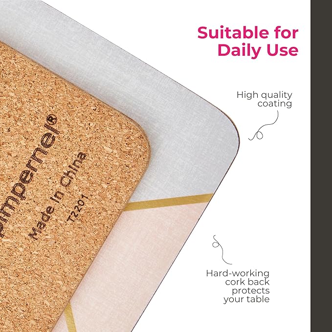 Pimpernel Urban Chic Collection Coasters | Set of 6 | Cork Backed Board | Heat and Stain Resistant | Drinks Coaster for Tabletop Protection | Measures 4” x 4”