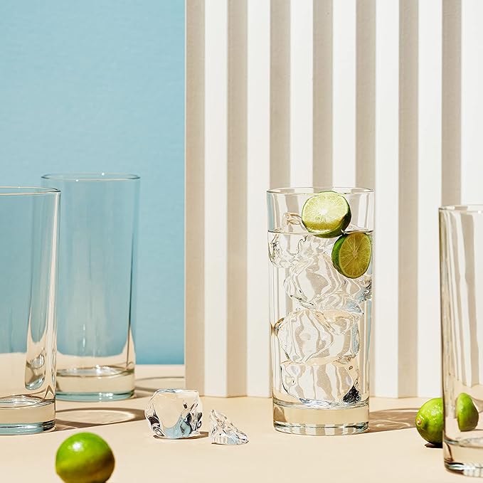 Godinger Highball Drinking Glasses, Italian Made Tall Glass Cups, Water Glasses Drinking Set, Cocktail Glasses - 14oz, Set of 4, Made In Italy