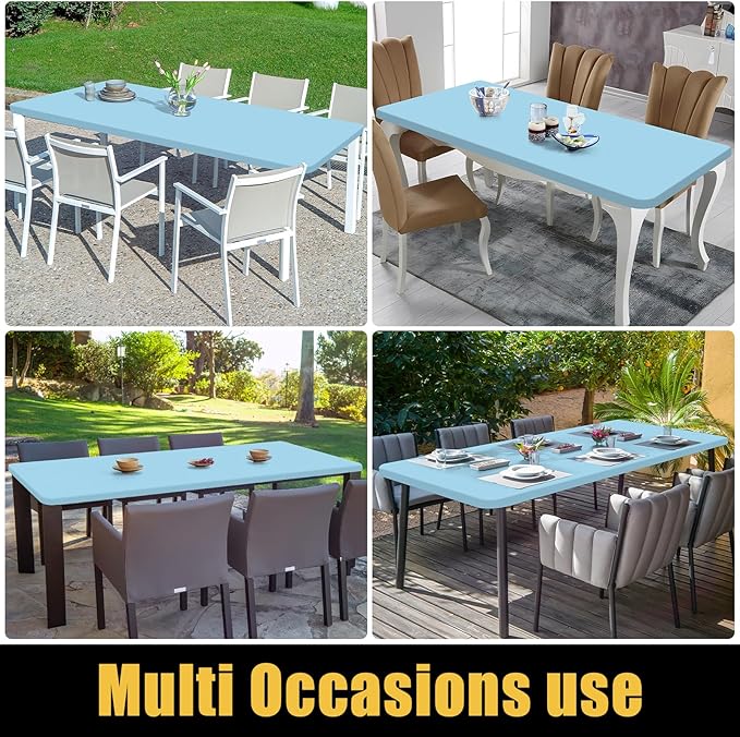 Smiry Rectangle Picnic Table Cloth, Waterproof Elastic Fitted Tablecloths for 8 Foot Tables, Washable Polyester Table Cover for Camping, Indoor and Outdoor (Light Blue, 30"x96")
