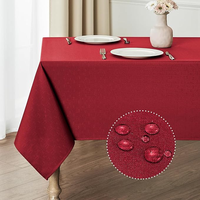 Rectangle Tablecloth Waterproof 60x104 inch Linen Textured Table Cloth Stain and Wrinkle Resistant Washable, Decorative Fabric Table Cover for Dining, Party and Camping, Red