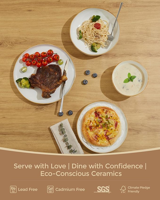 Plates and Bowls Sets, 16 Pieces Dinnerware Set for 4 with Pasta Bowls, Handmade Dishes Set, Chip Resistant Dishware Sets, Microwave Safe Dinner Set, Designed for Interactive Meals, White