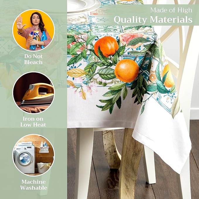 Maison d' Hermine Table Cloth Square Table 100% Cotton 60 x 60 Inches Tablecloth Reusable Decorative for Dining Room Farmhouse Home Valentines Day Decorations Spring Summer - Agrume