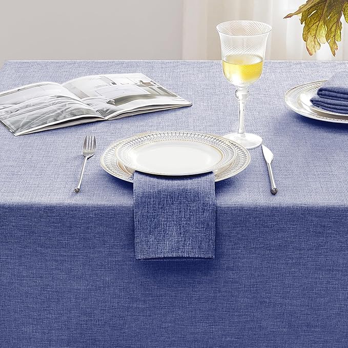 Softalker Blue Table Cloth Rectangular 52 x 70 Inch Linen Textured Outdoor Tablecloth Stain and Wrinkle Resistant Table Cover for Spring,Easter,Summer,Party,Garden,Coffee Vintage Decor Small Tabletop