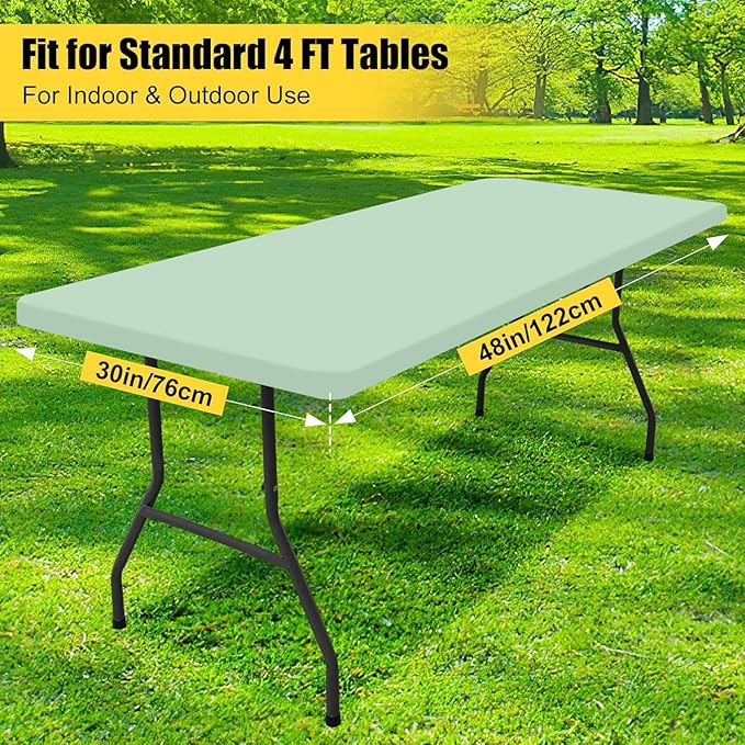 Smiry Rectangle Picnic Table Cloth, Waterproof Elastic Fitted Tablecloths for 4 Foot Tables, Washable Polyester Table Cover for Camping, Indoor and Outdoor (Green, 30"x48")