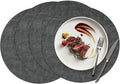 15 inch Faux Leather Round Placemats Set of 4 Non-Slip Washable Wipeable Table Mats, Heat Resistant Waterproof Oilproof Black Place Mats for Kitchen, Dining, Party, Indoor, Outdoor