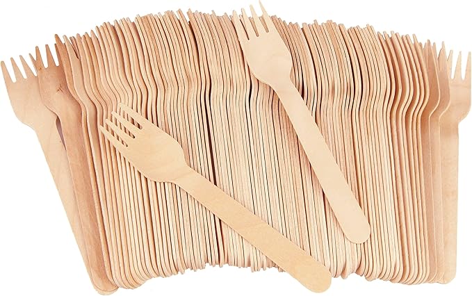 100 Pack Disposable Wooden Forks – 6.2 Inch Splinter-Free Birch Cutlery – Sturdy Natural Wood Utensils for Weddings, BBQ, Parties & Camping – Smooth Unwaxed Alternative to Plastic