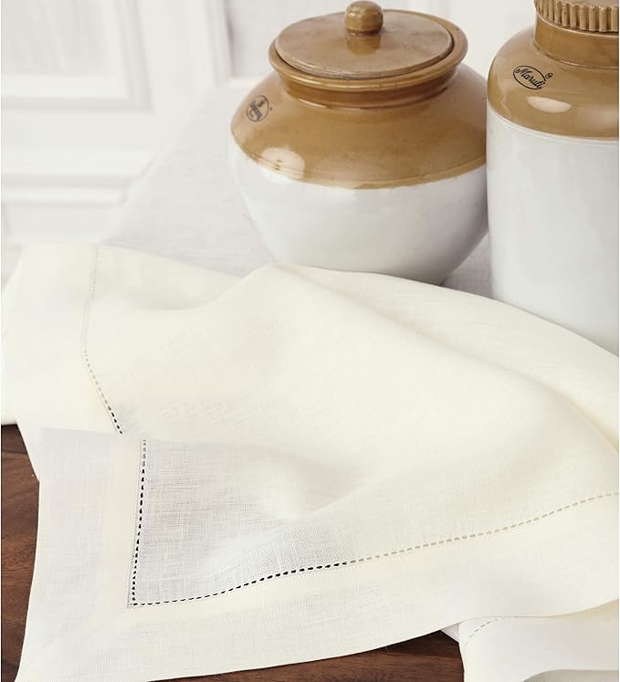 Solino Home Ivory Linen Tablecloth 60 x 90 Inch - 100% Pure Linen Hemstitch Table Cloth for Rectangle Tables - Classic Hemstitch, Machine Washable Tablecloth for Spring, Easter