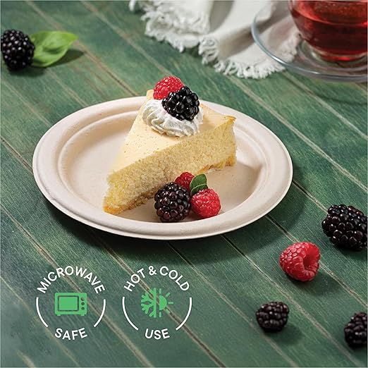 100% Compostable Paper Plates 7 Inch [1000 Count] Heavy-Duty Dessert Plates - Natural Brown Color Unbleached Bagasse - Eco-Friendly Disposable Biodegradable Sugarcane Plates - [Bulk Case 8/125 Pack]