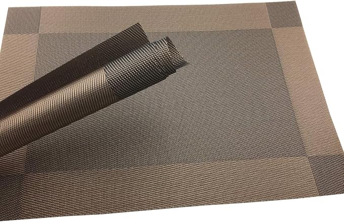 Gugrida Vinyl Brown Placemats Heat Resistant Dining Table Mats Non-Slip Washable Place Mats Set of 6 （Brown）