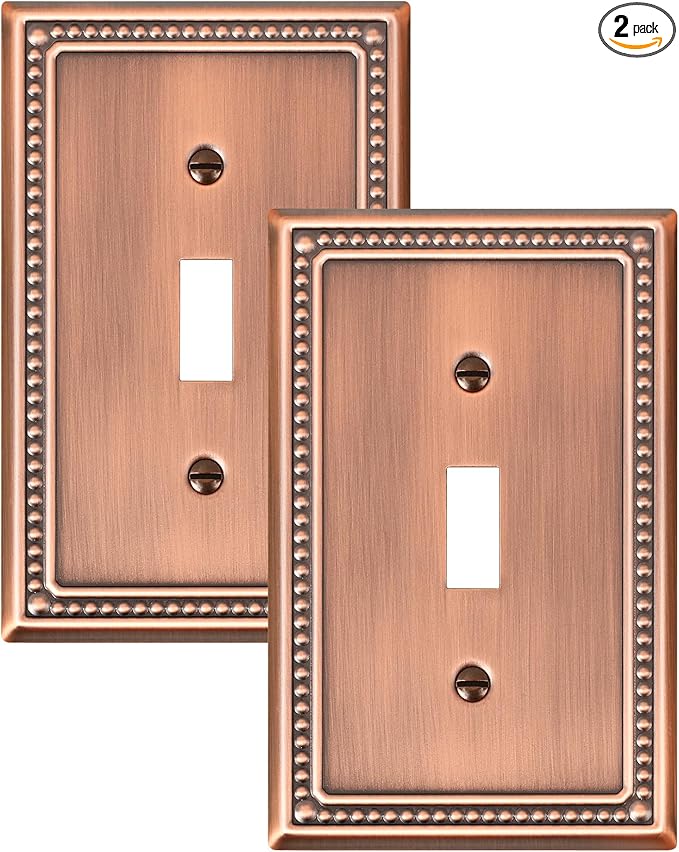 2-Pack Single Toggle Light Switch Cover Plate, Pearls Decorative Switch Plate Covers, Antique Copper 1 Gang Metal Wall Plate, Corrosion Resistant