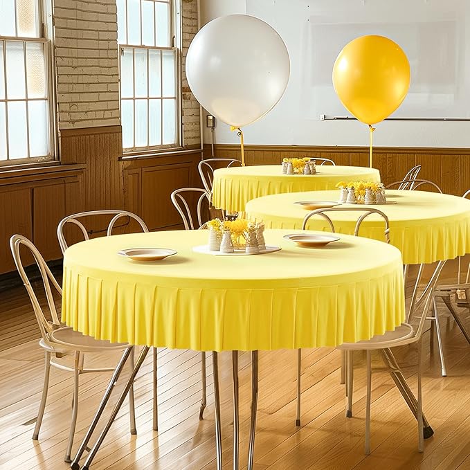 1 Pack Yellow Spandex Round Tablecloth - 5FT Fitted Table Cover with Skirt for 60 inch Table, Wrinkle Free for Wedding Party Dining Banquet