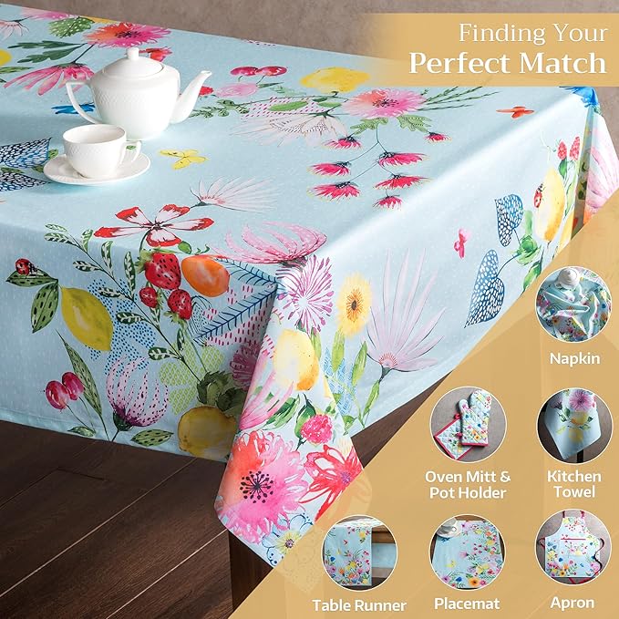 Maison d' Hermine Table Cloth Rectangle Table 100% Cotton 70 x 108 Inches Tablecloth Reusable Decorative for Dining Room Farmhouse Home Valentines Day Decorations Spring Summer - Jardin D'Ete - Mint