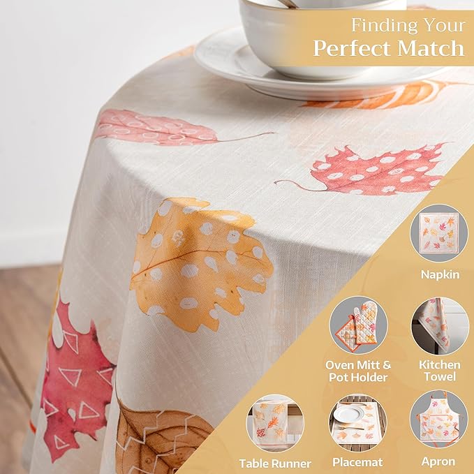 Maison d' Hermine Table Cloth Round Table 100% Cotton 69 Inches Fall Tablecloth Reusable Everyday Use for Thanksgiving Christmas Decorations Dining Farmhouse Party (Colours of Autumn)