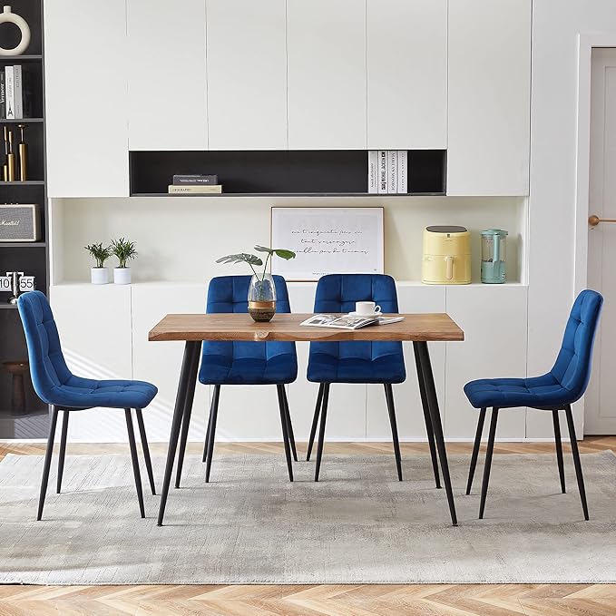 Rectangular Dining Table Set with Upholstered Chairs - Modern Kitchen Table and Chairs Set of 4 for Small Spaces - Blue