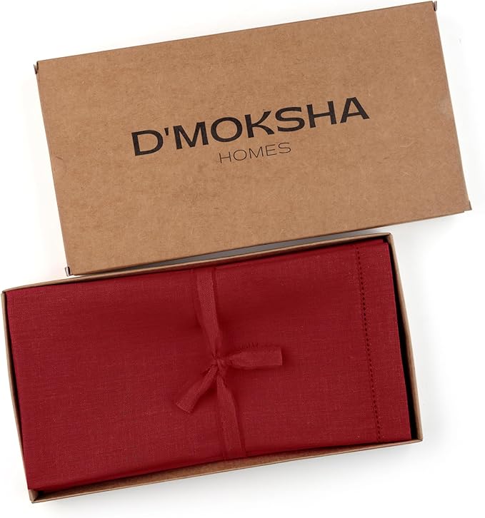 D'Moksha Homes Red Linen Napkins Set of 4 - Classic Hemstitch 100% Pure Linen Hemstitch Dinner Napkins 20 x 20 Inch for Valentines, Spring - Handcrafted and Machine Washable