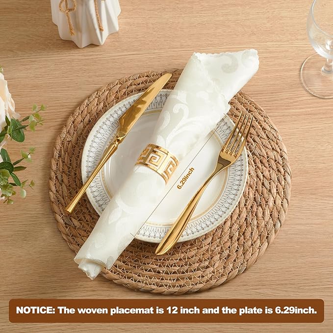 Round Woven Placemats - Boho Rattan Natural Water Hyacinth, Farmhouse Weave Place Mats, Rustic Braided Wicker Table Mats for Dining Table, Home, Wedding (13 Inch Set of 8)