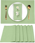 D'Moksha Homes Linen Placemats 14 x 19 Inch - Sage Green Placemats Set of 6-100% Pure Linen Table Place Mats for Spring, St Patricks Day, Easter - Handcrafted and Machine Washable