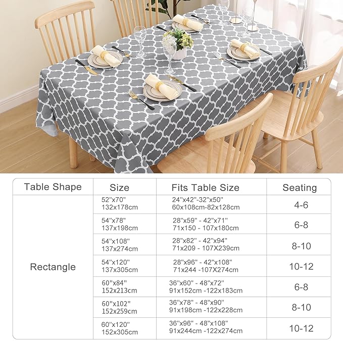 Smiry Oval Table Cloth, Waterproof Vinyl Tablecloths with Flannel Backing for Oval Tables, Wipeable Spillproof Plastic Tablecloth for Dining, Camping, Indoor and Outdoor (60"x84", Grey)