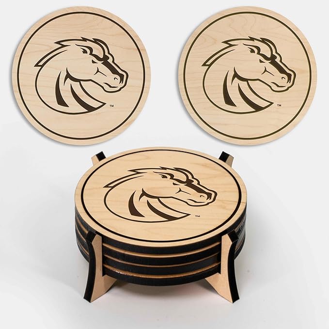 LazerEdge Boise State Broncos Wooden Coaster Set - Maple Wood - Officially Licensed Product - 4-Pack