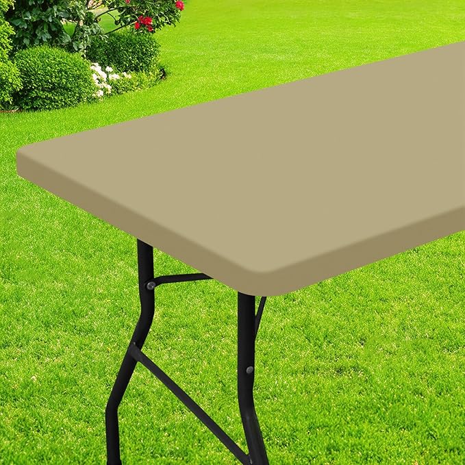 Smiry Rectangle Picnic Table Cloth, Waterproof Elastic Fitted Tablecloths for 5 Foot Tables, Washable Polyester Table Cover for Camping, Indoor and Outdoor (Taupe, 30"x60")