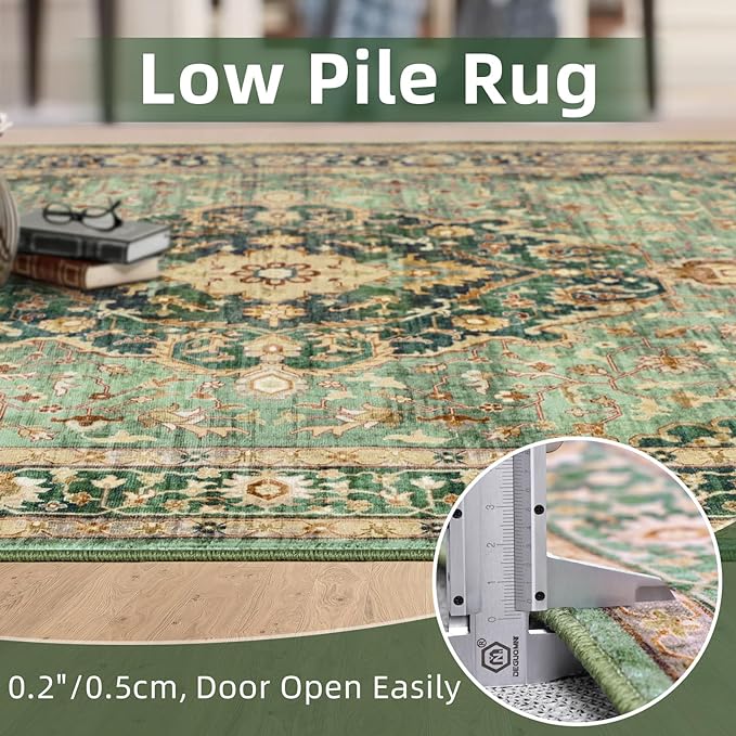 3x7 Runner Rugs for Hallway Non-Slip Hallway Runner Rug with Rubber Backing Washable Rug Runner for Kitchen Bedroom Vintage Distressed Carpet (Border Green)