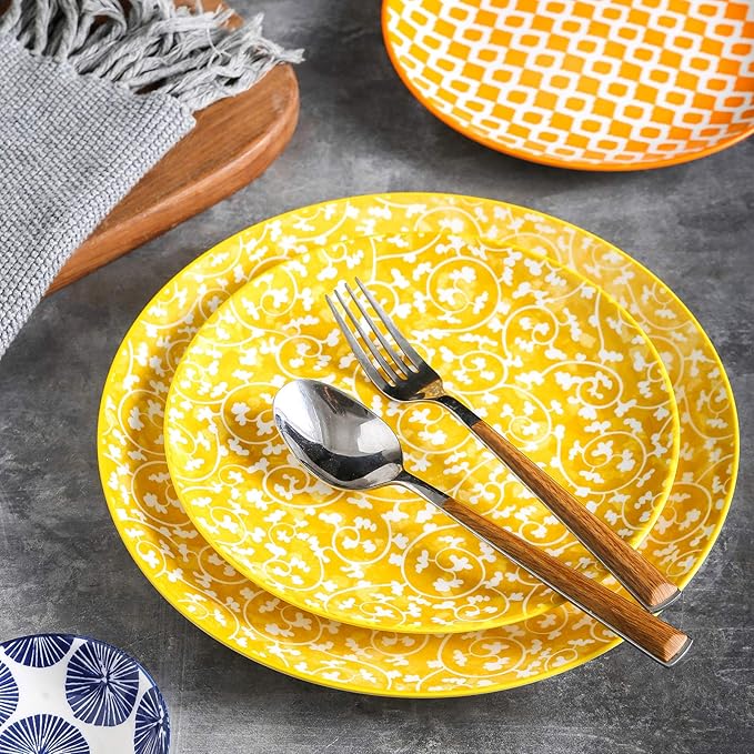 Selamica 8 inch Porcelain Dinner Plates, Large Size Serving Plate for Salad, Pancakes, Steak, Set of 6, Assorted Colors