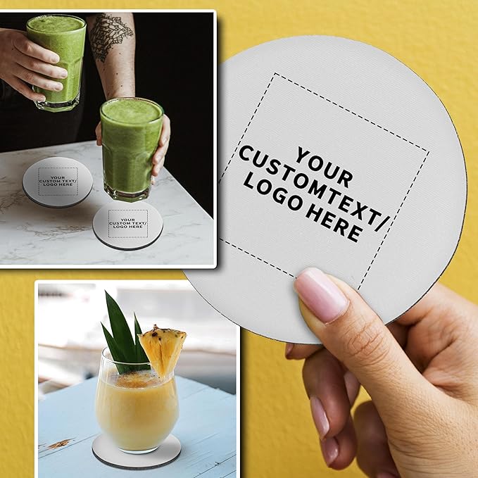100 Round Foam Bud Coasters Pack, 4 inch - Customizable Text, Logo - PU Foam, Party Favor - White