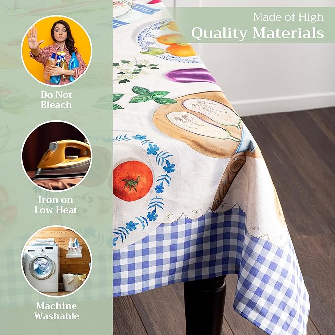 Maison d' Hermine Table Cloth Rectangle Table 100% Cotton 60 x 90 Inches Tablecloth Reusable Decorative for Dining Room Farmhouse Home Valentines Day Decorations Spring Summer - Gourmand