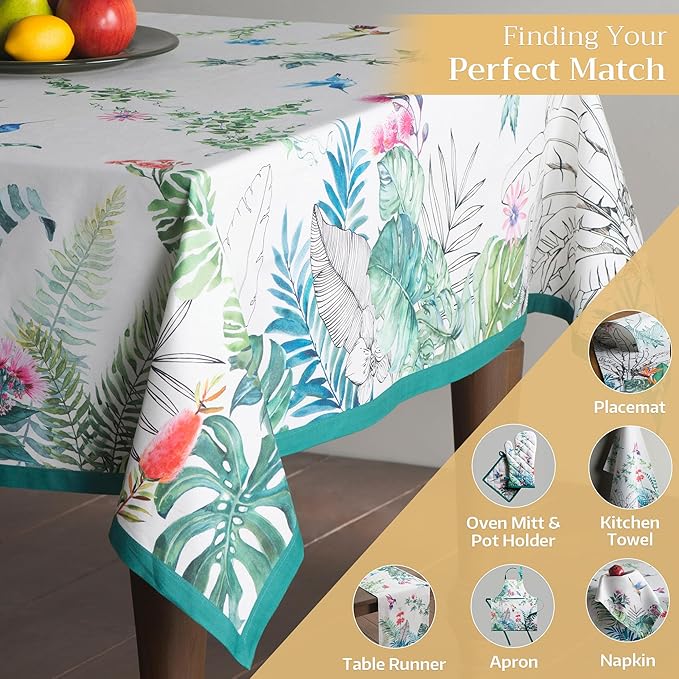 Maison d' Hermine Table Cloth Square Table 100% Cotton 60 x 60 Inches Tablecloth Reusable Decorative for Dining Room Farmhouse Home Valentines Day Decorations Spring Summer - Tropiques