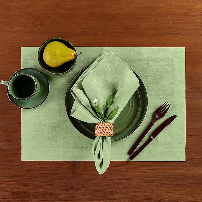 Solino Home Linen Napkins Set of 4-100% Pure Linen Laurel Green Dinner Napkins Cloth 20 x 20 Inch for Spring, Easter, St Patricks Day - Fete, Handcrafted and Machine Washable