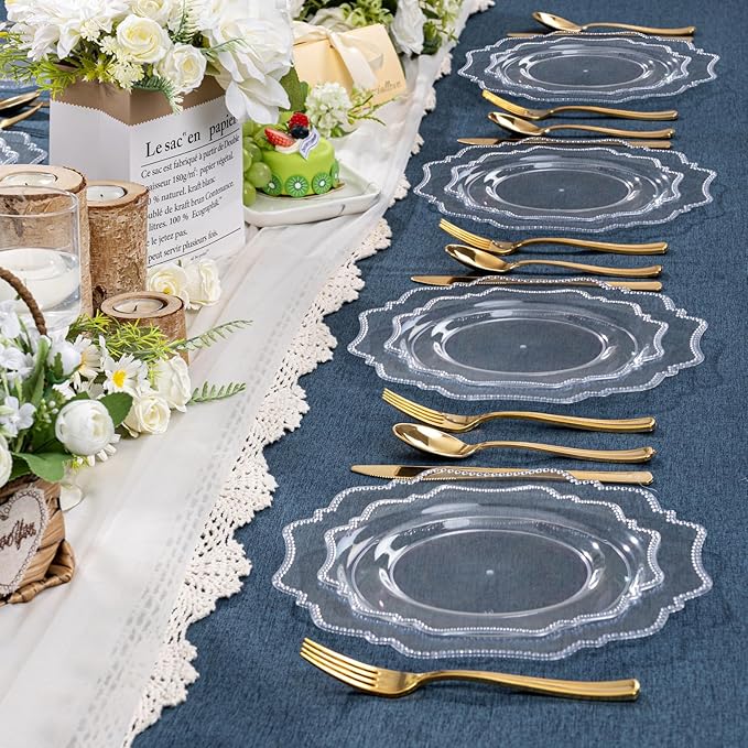 COLOSUS 60pcs Clear Plastic Plates Disposable -Heavy duty Plastic Party Plate set Include 30 dinner plates and 30 dessert/salad plates for Party/Wedding