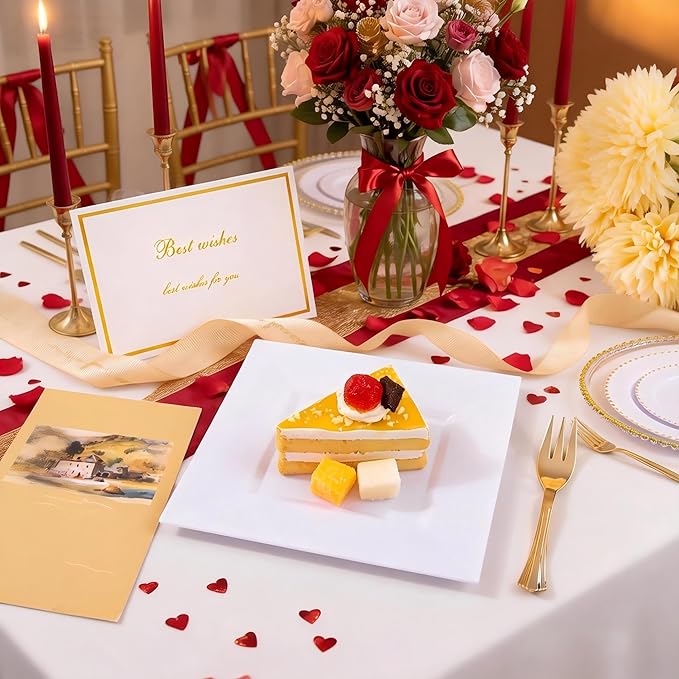 supernal 200Pcs White Dessert Plates,White Disposable Square Plates for 100 Guests, Including 100 Plastic Appetizer Plates and 100 Dessert Forks for Party Valentine's Day Afternoon tea