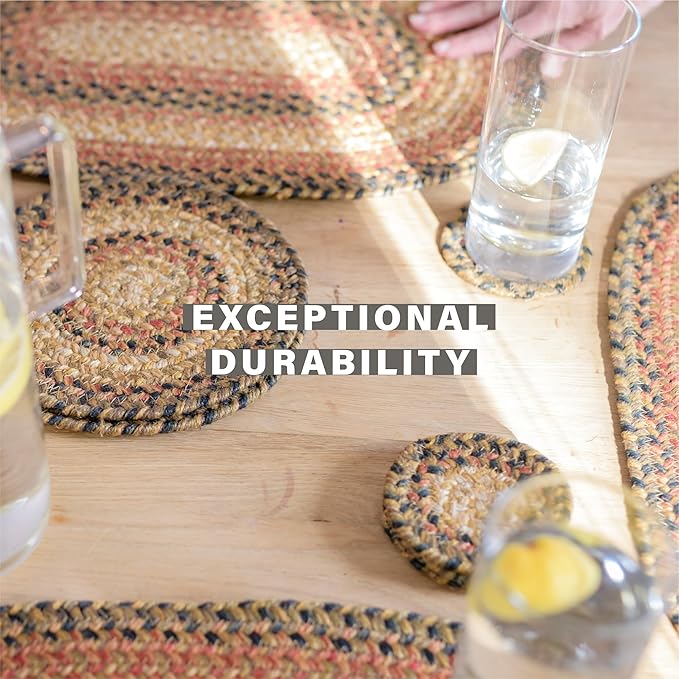 Homespice Russet Jute Braided Oval Placemats, Warm Country Decor, Set of 6, 13x19 Multicolor Table Mats - Vibrant Colors, Durable, Easy to Clean and Protects Furniture